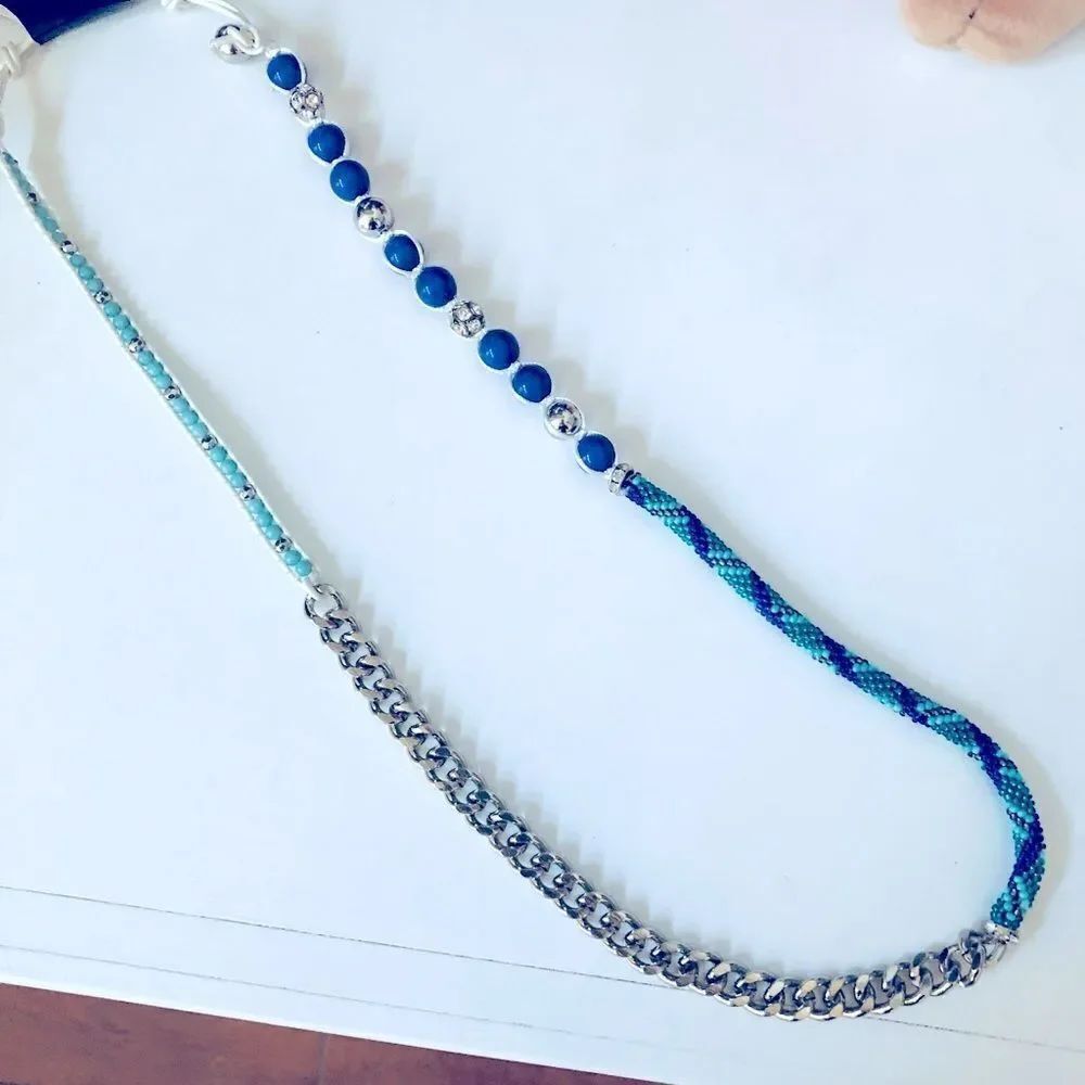 Blue Silver Beaded Crystal Necklace